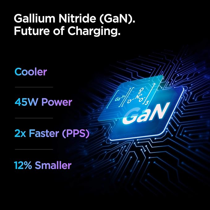 Spigen 45W USB-C Hızlı Şarj Aleti + Örgü Şarj Kablo Samsung PPS 2.0 / Isı Düşürücü GaN Akım Korumalı PD 3.0 Protokol Güç Adaptörü Super Hızlı Şarj iPhone & Android & iPad & MacBook Type-C - ACH02589