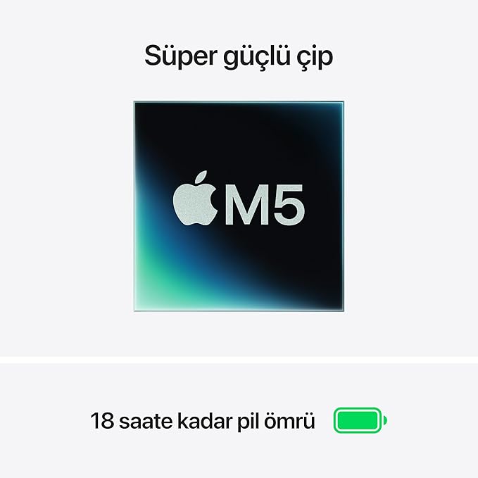 Apple M5 çipli 13 inç MacBook Air Laptop: 13.6 inç Liquid Retina Ekran, 10 CPU, 8 GPU, 16GB Birleşik Bellek, 512 GB SSD Depolama, 12 MP Center Stage Kamera, Touch ID; Gece Yarısı