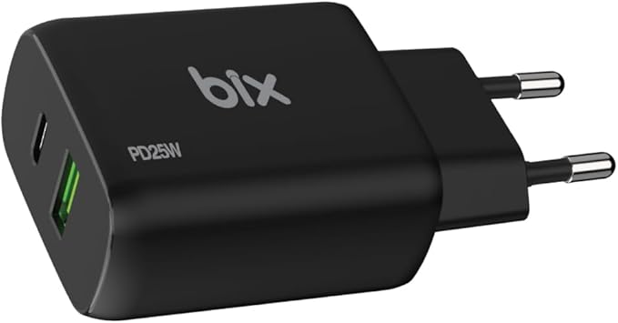 Bix ZH-2U41T 25W PD 3.0 Type-C & USB-A Çift Bağlantı Noktalı Hızlı Şarj Adaptörü Siyah, Huawei, iPhone 15/14/13/12/Pro Max, iPad Air/Pro ve Daha Fazlası ile Uyumlu