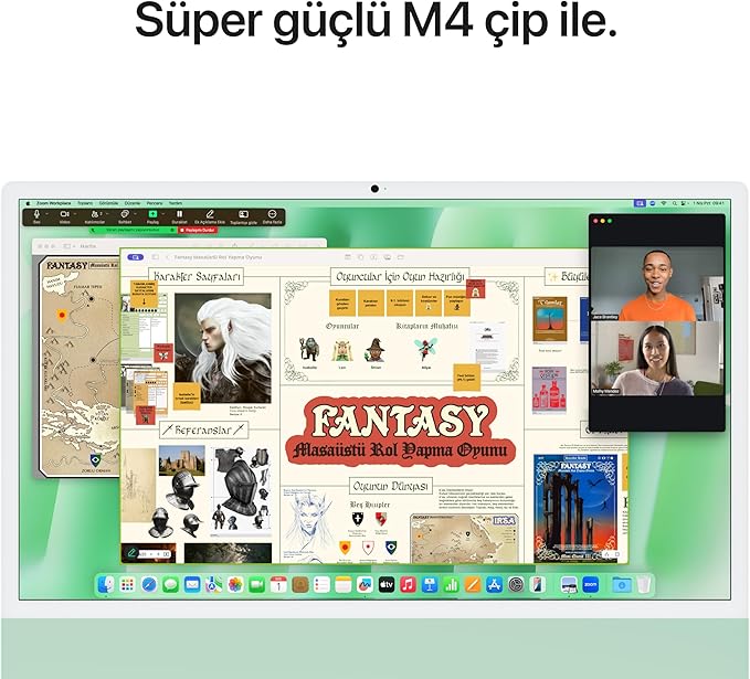 Apple M4 çipli iMac Hepsi-Bir-Arada Masaüstü Bilgisayar: 8 çekirdekli CPU, 8 çekirdekli GPU, 24 inç Retina Ekran, 16 GB Birleşik Bellek, 256 GB SSD Depolama, Uyumlu Aksesuarlar. Yeşil