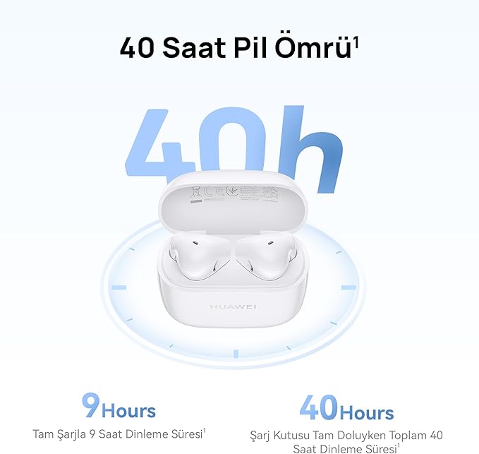 HUAWEI FreeBuds SE 2, 40 Saatlik Pil Ömrü, Canlı Renkler ve Taşınabilir Tasarım, 10 Dakikalık Şarjla 3 Saat Müzik Keyfi, IP54 Toz ve Su Sıçramasına Dayanıklılık, Güçlü Bluetooth 5.3 Bağlantısı, Beyaz