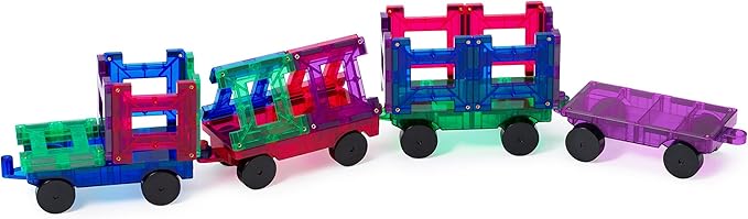 Playmags 55 Parça Manyetik Blok Tren Seti | 4 Tren Dahil Dayanıklı ve Yaratıcı STEM Eğitim Oyuncağı | Çocuklar için uygun