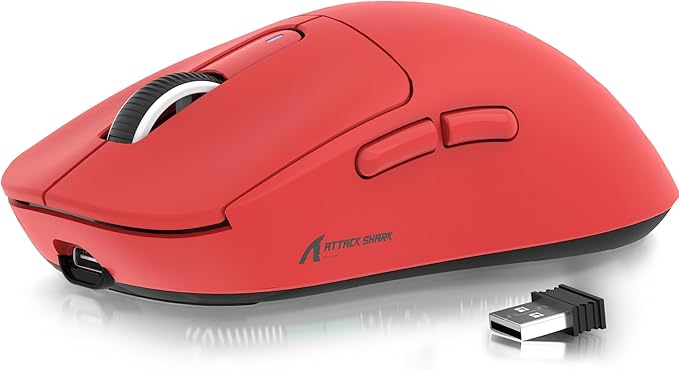 ATTACK SHARK X3 Superlight Kablosuz Gaming Mouse – 49g Ultra Hafif Fare, 26000 DPI PixArt PAW3395 Sensör, BT/2.4G/Kablolu Üçlü Mod, 200 Saat Pil Ömrü, PTFE Ayaklar, PC/Xbox/PS/Mac – Red