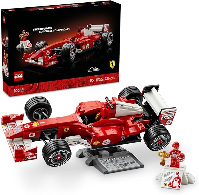 LEGO Icons Ferrari F2004 ve Michael Schumacher 11375 - Yetişkinler için Sergileme Standı ve Michael Schumacher Minifigürü İçeren Yaratıcı Dekoratif Model Yapım Seti, Hediye Fikri (735 Parça)