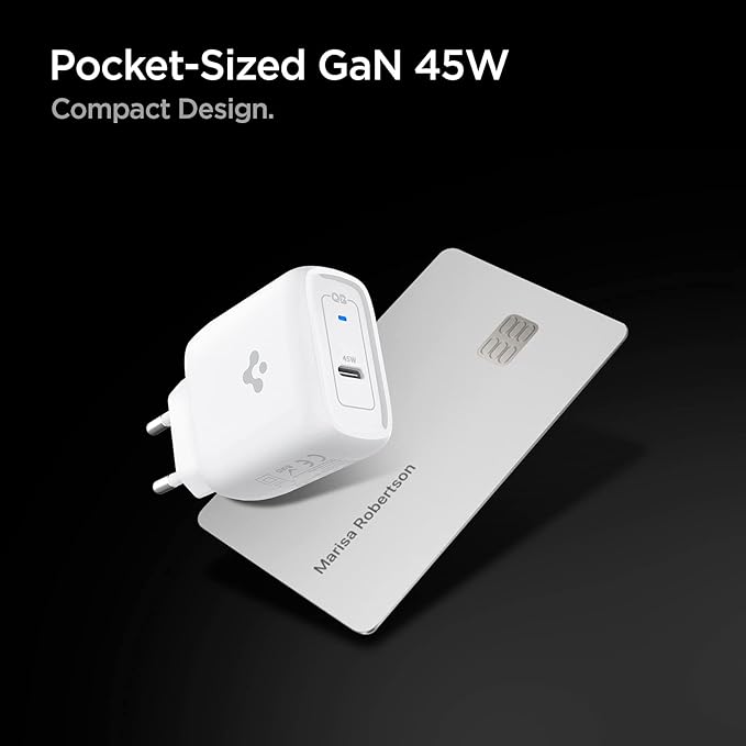 Spigen 45W USB-C Hızlı Şarj Aleti + Örgü Şarj Kablo Samsung PPS 2.0 / Isı Düşürücü GaN Akım Korumalı PD 3.0 Protokol Güç Adaptörü Super Hızlı Şarj iPhone & Android & iPad & MacBook Type-C - ACH02589