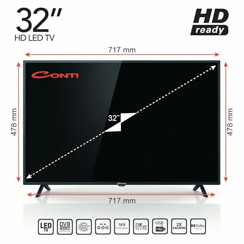 Conti 32” HD Ready LED TV (CT32LE300H), Dahili Uydu Alıcılı, 2x HDMI, USB Medya Oynatıcı, Dolby Audio, Enerji Tasarruflu, 1366x768