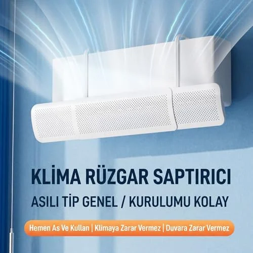 Coverzone Coverzone Ayarlanabilir Split Tipi Klima Hava Yönlendirici Filtre 57-96 cm, Klima Siperliği, Çarpma Önleyici Aparat, Ayarlı Deflektör, Rüzgar Kesici, Şeffaf Dayanıklı Tasarım, Beyaz