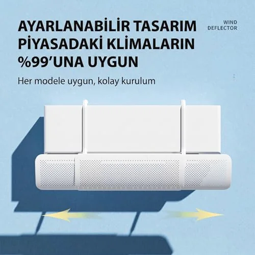 Coverzone Coverzone Ayarlanabilir Split Tipi Klima Hava Yönlendirici Filtre 57-96 cm, Klima Siperliği, Çarpma Önleyici Aparat, Ayarlı Deflektör, Rüzgar Kesici, Şeffaf Dayanıklı Tasarım, Beyaz