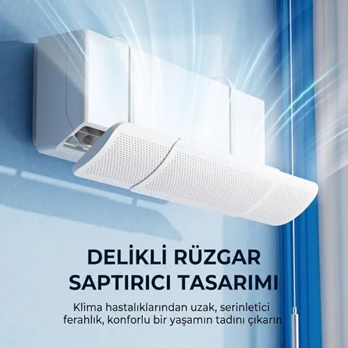 Coverzone Coverzone Ayarlanabilir Split Tipi Klima Hava Yönlendirici Filtre 57-96 cm, Klima Siperliği, Çarpma Önleyici Aparat, Ayarlı Deflektör, Rüzgar Kesici, Şeffaf Dayanıklı Tasarım, Beyaz