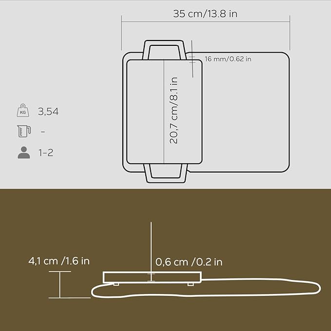 Lava Pişirme Kabı, LV ECO HP 2215 T13 K4 Dikdörtgen pişirme gözü ve Ahşap plaka, Ölçüler 22 x 15 cm, Dökme Demir, Siyah