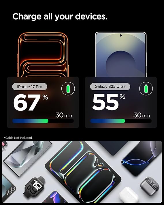 Spigen 30W USB-C Ultra Mini Hızlı Şarj Aleti PPS Desteği/Isı Düşürücü GaN Destekli Akım Korumalı Güç Adaptörü iPhone & Android & iPad & MacBook Type-C White - ACH08449