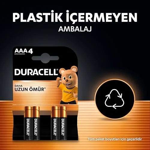 Duracell Duracell Basic AAA Alkalin Ince Kalem Pil (10'Lu Paket) – 1,5V – Daha Uzun Ömürlü – Günlük Cihazlar Için Güvenilir Güç – Plastik Içermeyen Ambalaj - Mn2400