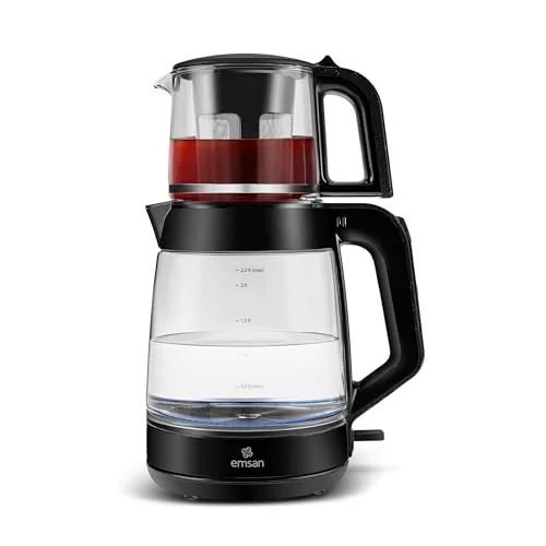 Emsan Emsan Glass Tea XL 2 in 1 Cam Çay Makinesi ve Kettle Shiny Black