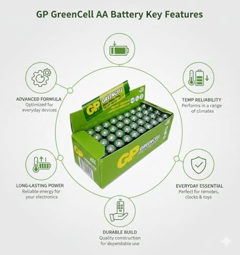 GP Batteries GP Batteries GP15G Greencell R6P/1215/AA Kalem Pil, 1.5 Volt, 40'lı Kutu, Yeşil/Sarı/Beyaz