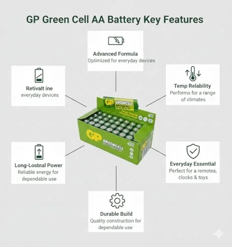 GP Batteries GP Batteries GP15G Greencell R6P/1215/AA Kalem Pil, 1.5 Volt, 40'lı Kutu, Yeşil/Sarı/Beyaz