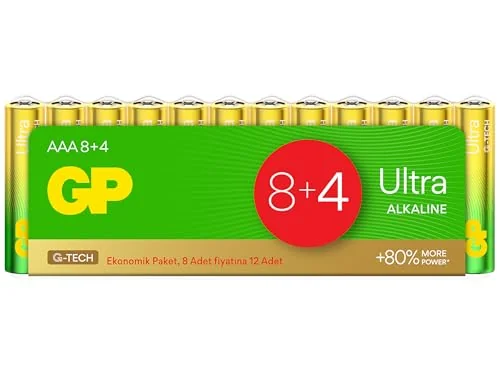 GP GP G-TECH Ultra Alkalin İnce LR03 - AAA Boy 1.5V Pil 12'li Shrink