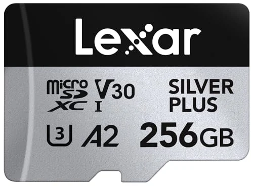 Lexar Silver Plus Micro SD Kart 256 GB, 205 MB/s'ye kadar Okuma Hızı, 150 MB/s Yazma Hızı, SD Adaptörlü Hafıza Kartı Micro SD, UHS-I, A2, U3, V30, Sınıf 10, 4K UHD microSDXC