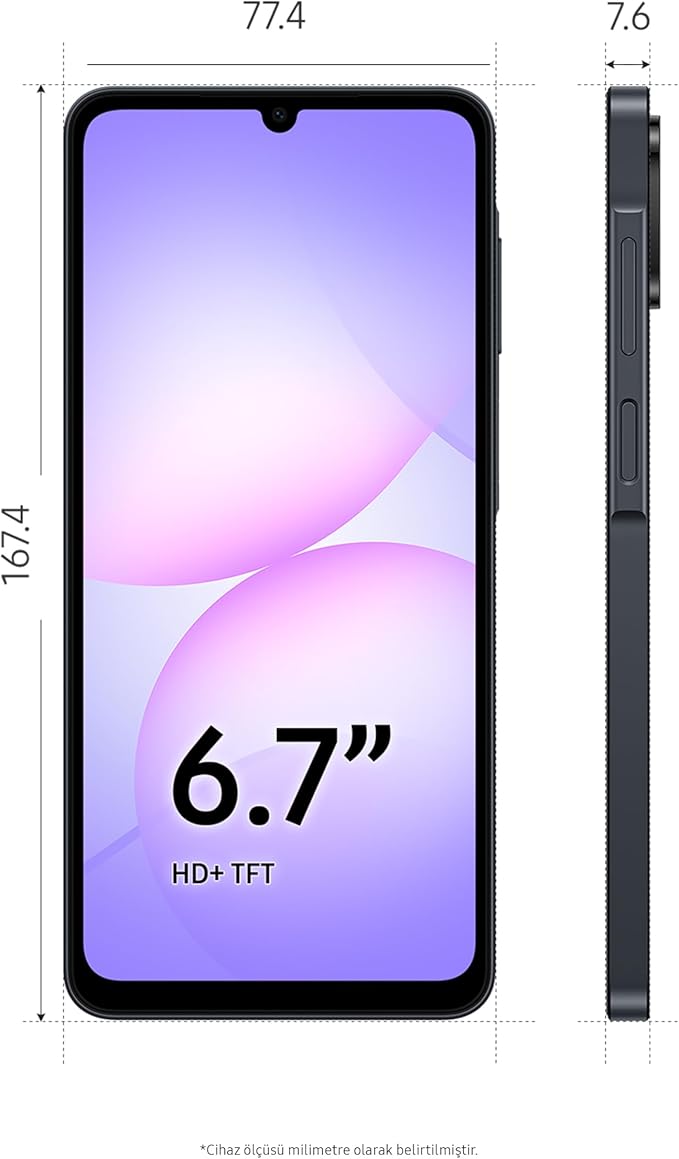 Samsung Galaxy A07 LTE, Android Akıllı Telefon, 4GB RAM, 128GB Hafıza, Siyah, Büyük Ekran, 6 nm işlemcisiyle (Samsung Türkiye Garantili)