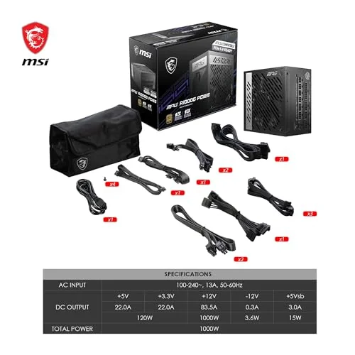 MSI PSU MPG A1000G PCIE5 1000W 80+ GOLD POWER SUPPLY