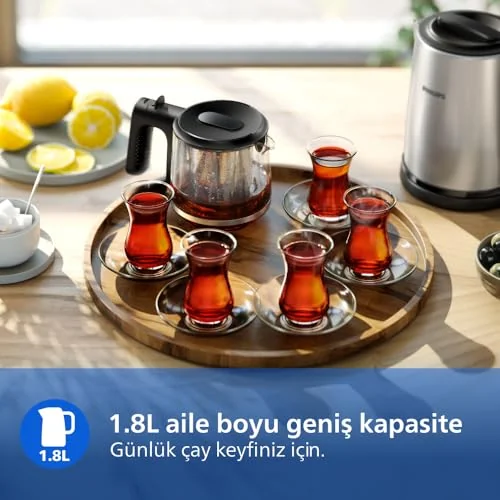 Philips Otomatik Sıcak Tutma, 0.9L Cam Demlik, 1900W Güç, Paslanmaz Çelik Demlik, 1.8L Geniş Kapasiteli Dayanıklı Inox Taban (HD7350/00)