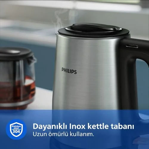 Philips Otomatik Sıcak Tutma, 0.9L Cam Demlik, 1900W Güç, Paslanmaz Çelik Demlik, 1.8L Geniş Kapasiteli Dayanıklı Inox Taban (HD7350/00)