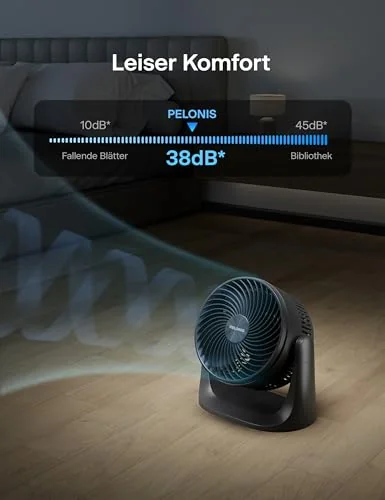 PELONIS Pelonis Küçük Oda - Masa Fanı, 38dB Sessiz Çalışma, 100° Dikey Hareket, 3 Kademeli Güç, Siyah