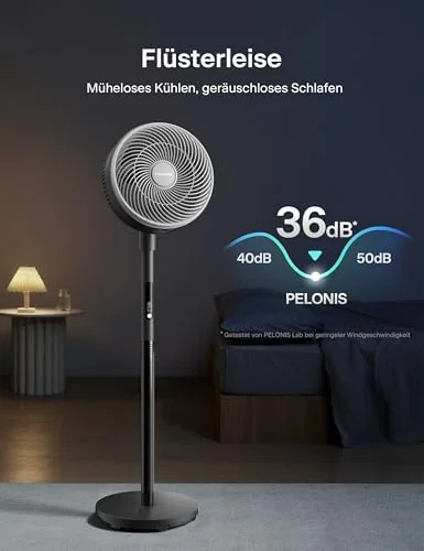PELONIS Pelonis Uzaktan Kumandalı Vantilatör, 36dB Sessiz Çalışma, Hız Ayarı, 60-111cm Ayarlanabilir Yükseklik, Dikey ve Yatay Eksende Salınım, 35 Watt