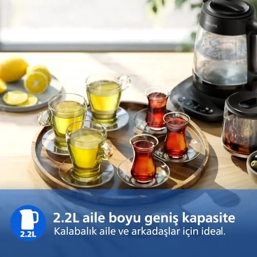 Philips Philips 5000 Serisi Çay Makinesi - Otomatik Sıcak Tutma, 2,2L Ekstra Geniş Kapasite, 0,9L Cam Demlik, 1900W Güç (HD7360/00)