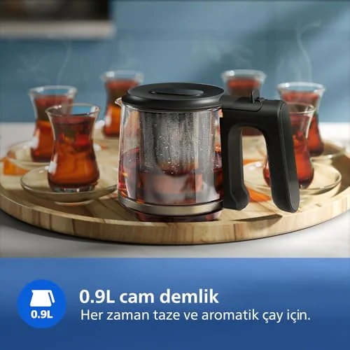 Philips Philips 5000 Serisi Çay Makinesi - Otomatik Sıcak Tutma, 2,2L Ekstra Geniş Kapasite, 0,9L Cam Demlik, 1900W Güç (HD7360/00)