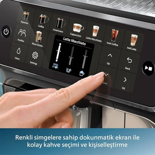 Philips Philips 5500 Serisi LatteGo Tam Otomatik Espresso Makinesi 20 Sıcak ve Soğuk İçecek, Renkli Dokunmatik Ekran, Beyaz Krom Renk, QuickStart, SilentBrew Teknolojisi (EP5543/90)