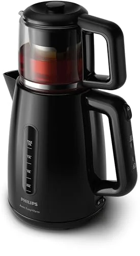 Philips Philips Daily Collection Çay Makinesi - Otomatik Sıcak Tutma, 1.9L Su Isıtıcısı, 0.9L Cam Demlik, Hızlı Kaynatma 1700W, Kireç Filtresi, Kolay Dökme İçin Kablosuz Taban (HD7301/00)