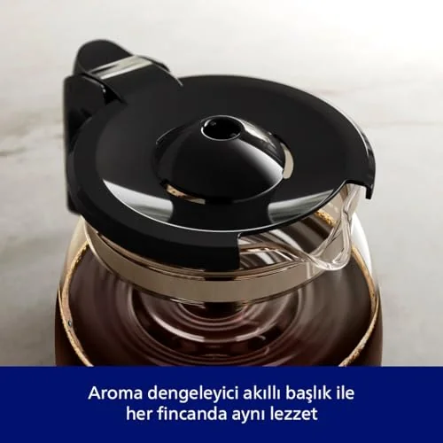 Philips Philips Filtre Kahve Makinesi, 1,2 Lt Kapasite, Otomatik Kapanma, Cam Demlikli, Siyah ve Metal, HD7462/20