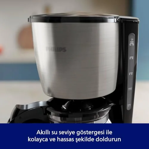 Philips Philips Filtre Kahve Makinesi, 1,2 Lt Kapasite, Otomatik Kapanma, Cam Demlikli, Siyah ve Metal, HD7462/20