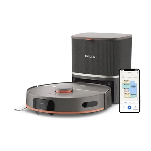 Philips Philips HomeRun 5000 Serisi Robot Elektrikli Süpürge, Çift Döner Mop, Süpürme ve Paspas, 10.000Pa Emiş Gücü, Lazer Çizgi Navigasyon, HomeRun Uygulaması, Açık Gri (XU5100/10)