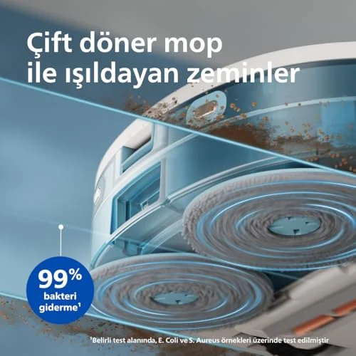 Philips Philips HomeRun 5000 Serisi Robot Elektrikli Süpürge, Çift Döner Mop, Süpürme ve Paspas, 10.000Pa Emiş Gücü, Lazer Çizgi Navigasyon, HomeRun Uygulaması, Açık Gri (XU5100/10)