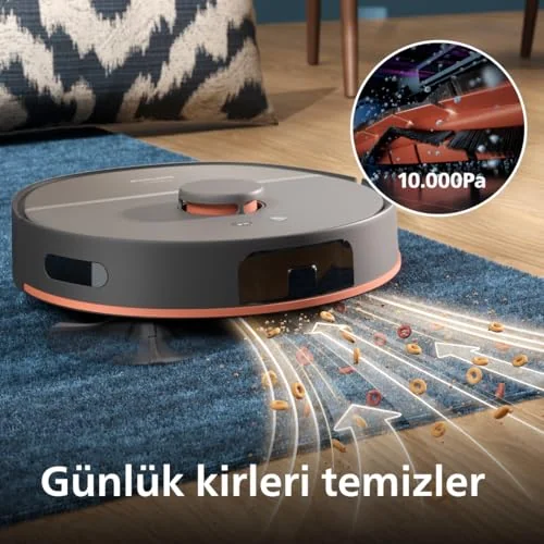 Philips Philips HomeRun 5000 Serisi Robot Elektrikli Süpürge, Çift Döner Mop, Süpürme ve Paspas, 10.000Pa Emiş Gücü, Lazer Çizgi Navigasyon, HomeRun Uygulaması, Açık Gri (XU5100/10)