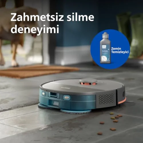 Philips Philips HomeRun 5000 Serisi Robot Elektrikli Süpürge, Çift Döner Mop, Süpürme ve Paspas, 10.000Pa Emiş Gücü, Lazer Çizgi Navigasyon, HomeRun Uygulaması, Açık Gri (XU5100/10)