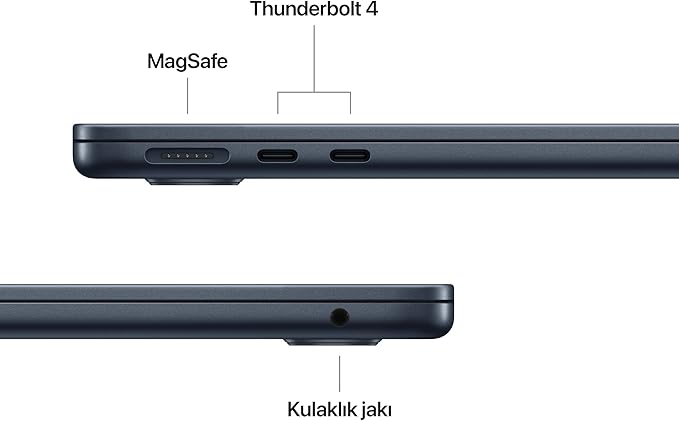 Apple M5 çipli 13 inç MacBook Air Laptop: 13.6 inç Liquid Retina Ekran, 10 CPU, 8 GPU, 16GB Birleşik Bellek, 512 GB SSD Depolama, 12 MP Center Stage Kamera, Touch ID; Gece Yarısı