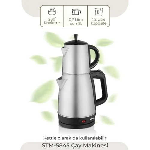 Sinbo Sinbo STM-5845 Çelik Elektrikli Çay Makinesi Inox Çaycı 2-in-1 Demlik Su Isıtıcı 1600W Otomatik Kapama