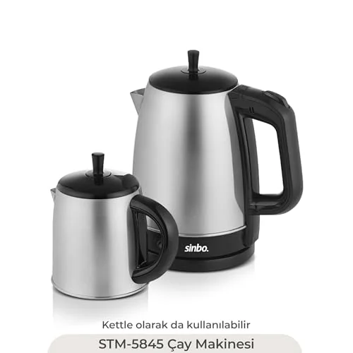 Sinbo Sinbo STM-5845 Çelik Elektrikli Çay Makinesi Inox Çaycı 2-in-1 Demlik Su Isıtıcı 1600W Otomatik Kapama