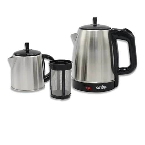 Sinbo Sinbo STM-5845 Çelik Elektrikli Çay Makinesi Inox Çaycı 2-in-1 Demlik Su Isıtıcı 1600W Otomatik Kapama